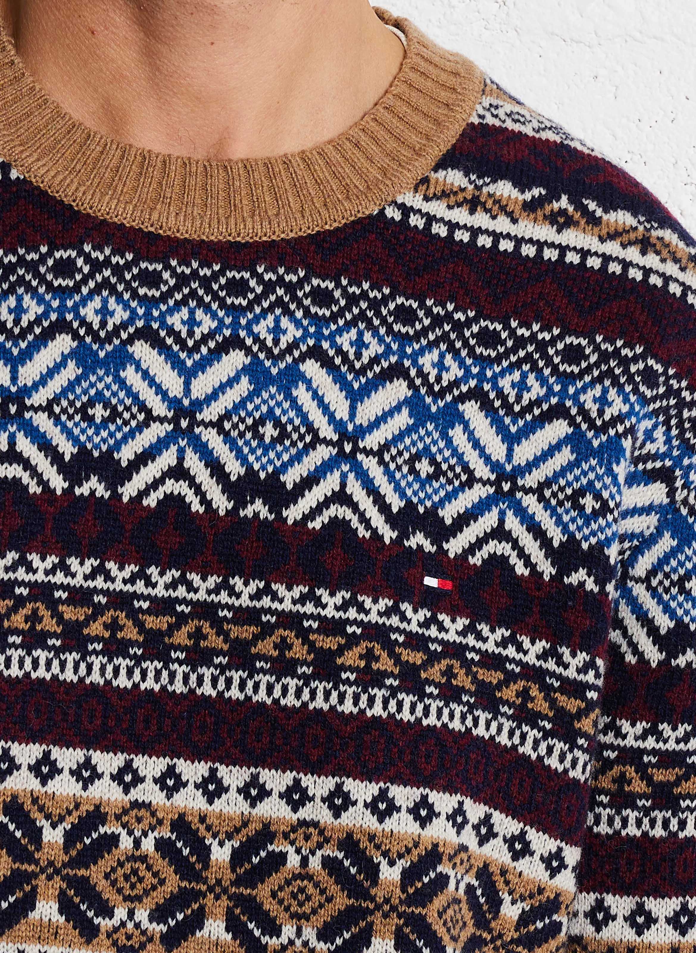 Pull droit col rond en laine mélangée | Marron