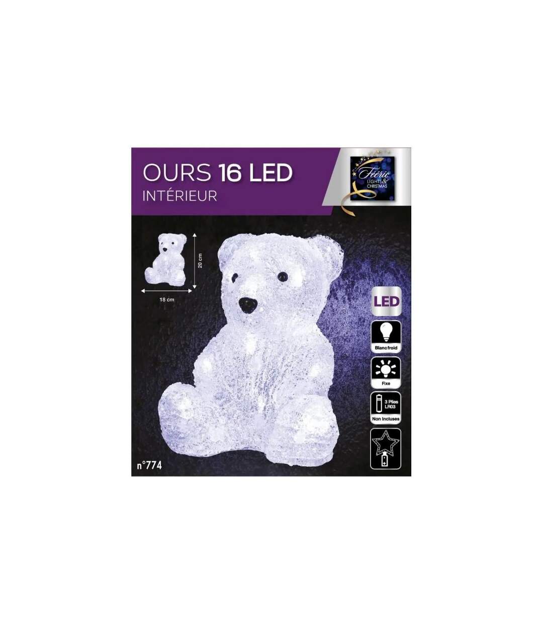 Décoration Lumineuse Led Ours 20cm Blanc