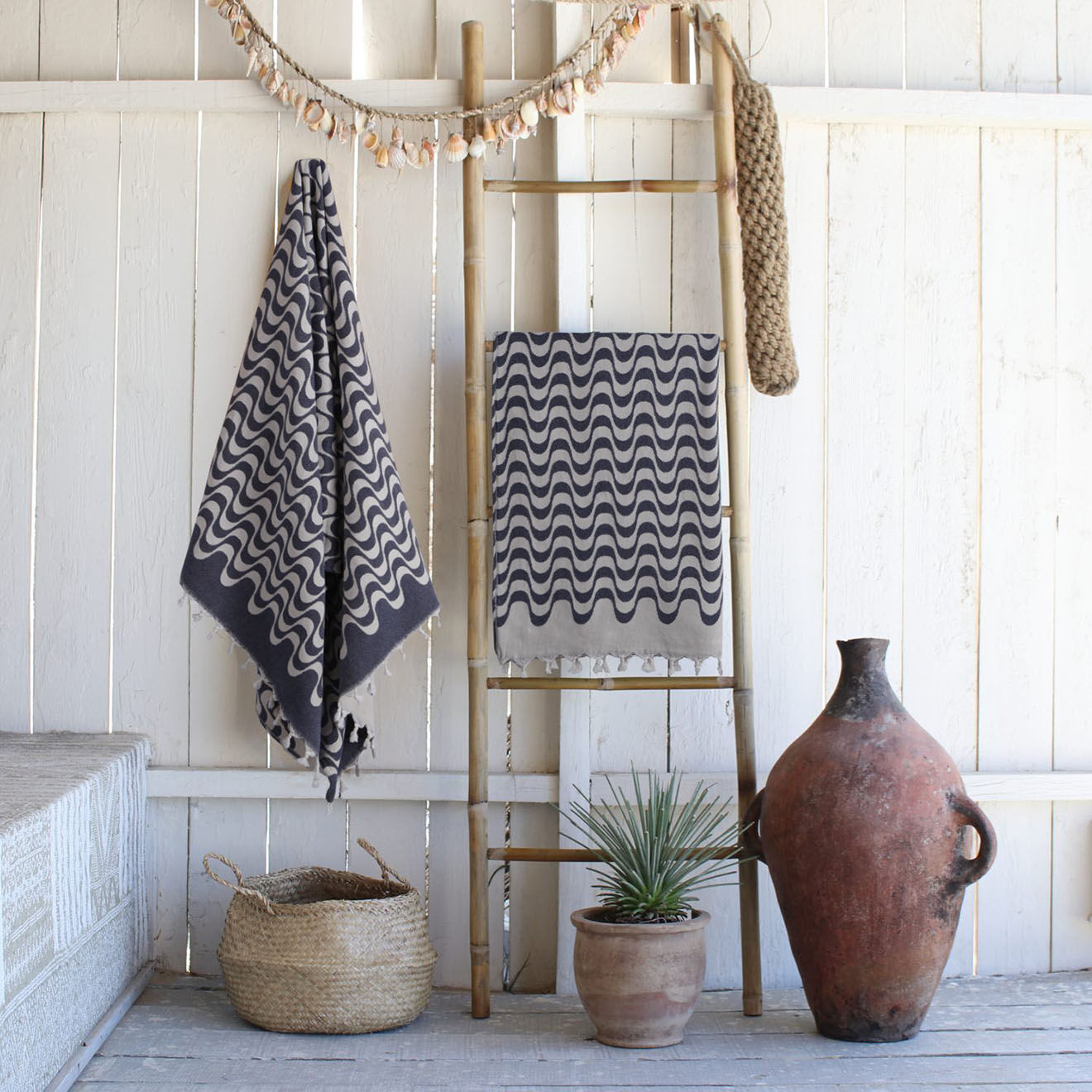 Febronie Fouta reversible Cabana bleu - 100x200 cm