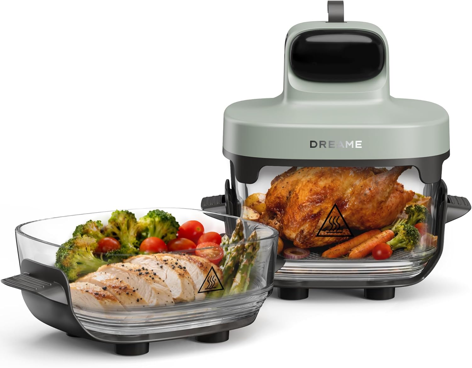 dreame Tasti AirFryer 5-in-1 tragbare Glas-Heißluftfritteuse, Zwei-Behälter-Setup (2,5 L + 4,5 L), 6 mm Borosilikatglas, 3D-Heißluft-Umwälzung, spülmaschinengeeignet, 360°-Panorama-Ansicht, abnehmbar