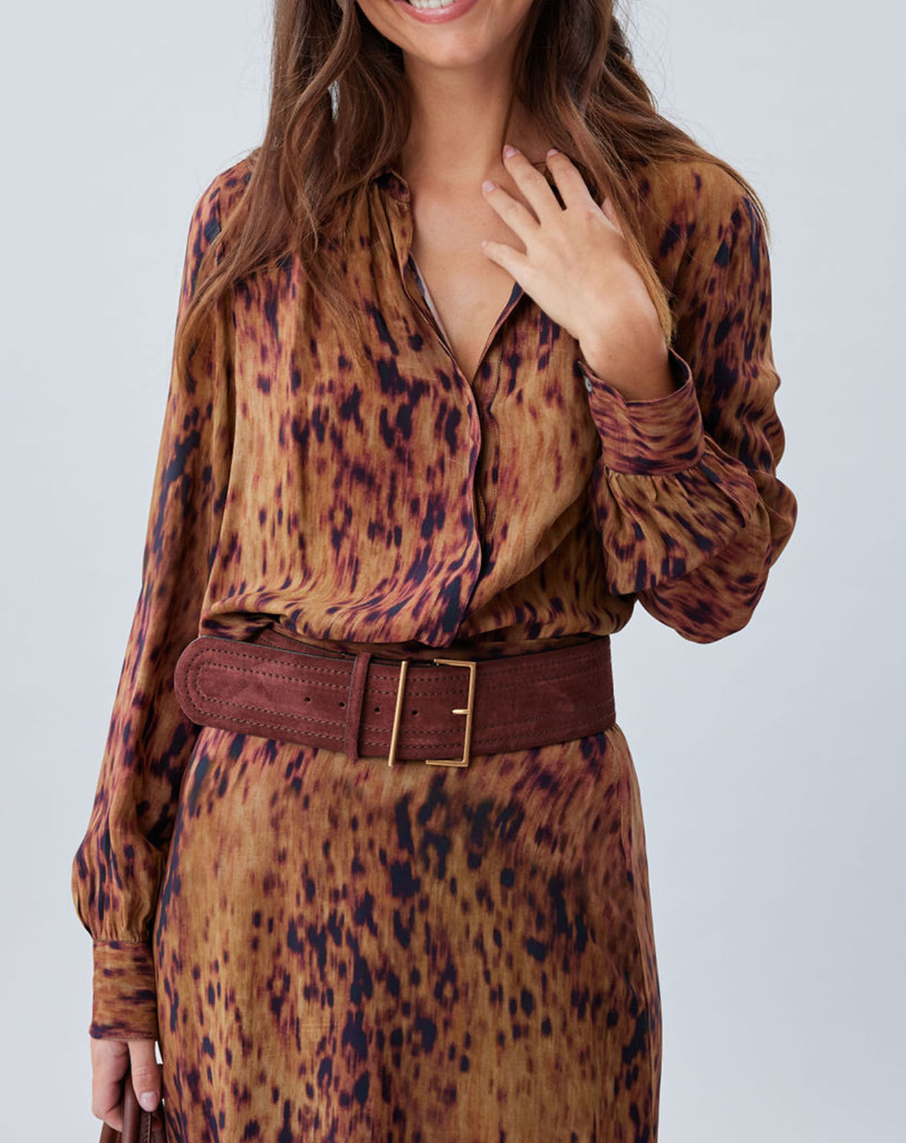 Lauren Vidal Blouse satinée Elsa imprimée santal marron