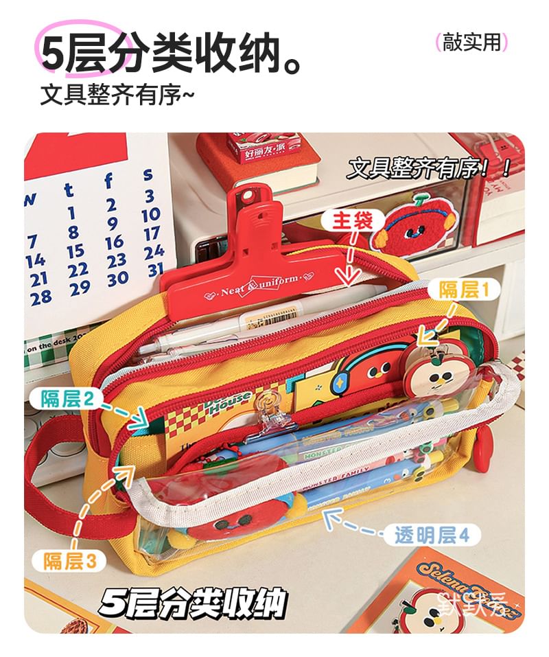 Momoi - Cartoon Apple Zip-etui / Broche / Bedel / Memoblok / Set