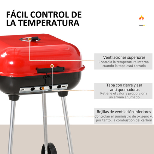 Churrasqueira de piquenique a carvão Outsunny® com rodas e grelha.