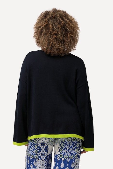 Pullover, farbige Bündchen, V-Ausschnitt, Langarm