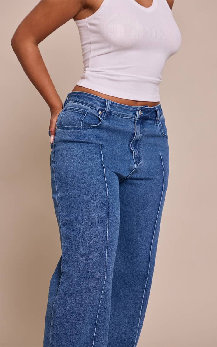 Bleu Foncé Jean Large Taille Haute En Denim Stretch Avec Pinces Et Ourlet Retroussé Shape