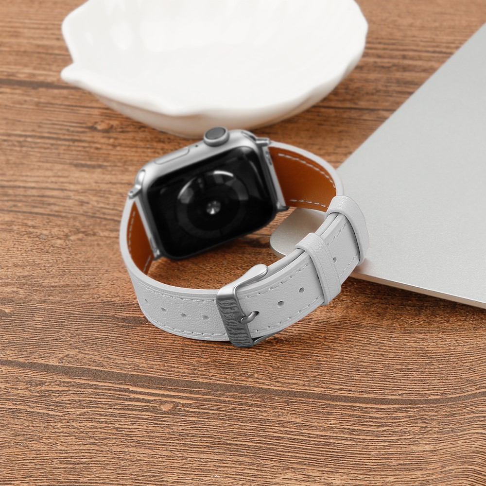Apple Watch (49/46/45/44 mm) Ersatz Echtleder Armband (Gelenkumfang: 175-220mm) - Weiss