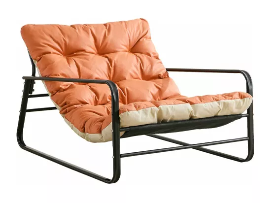 Fauteuil Salon Chaise Longue de Jardin avec Coussin Réversible Chaise rembourrée en Acier Chaise Longue de Loisirs Orange