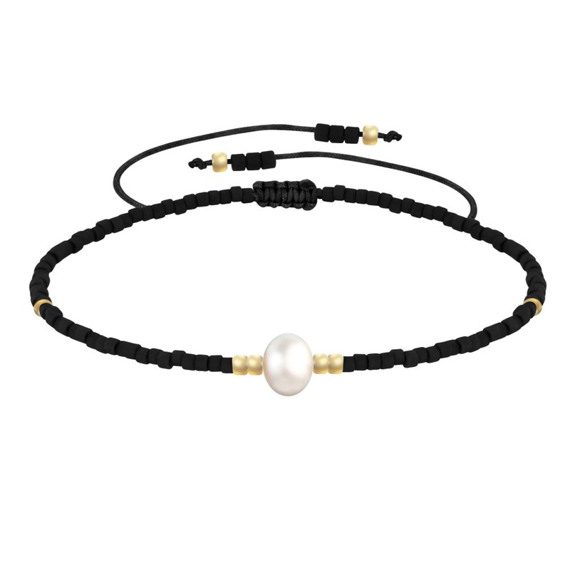 Bracelet Lien Perle d'Eau Douce Blanche et Petites Perles Noires
