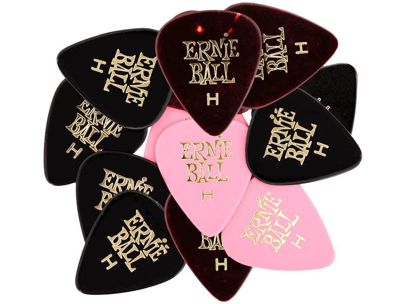 Ernie Ball Heavy Zelluloid Picks 0.94 mm – 12er Pack Farblich sortierte Thin-Plektren in der 12er Packung
