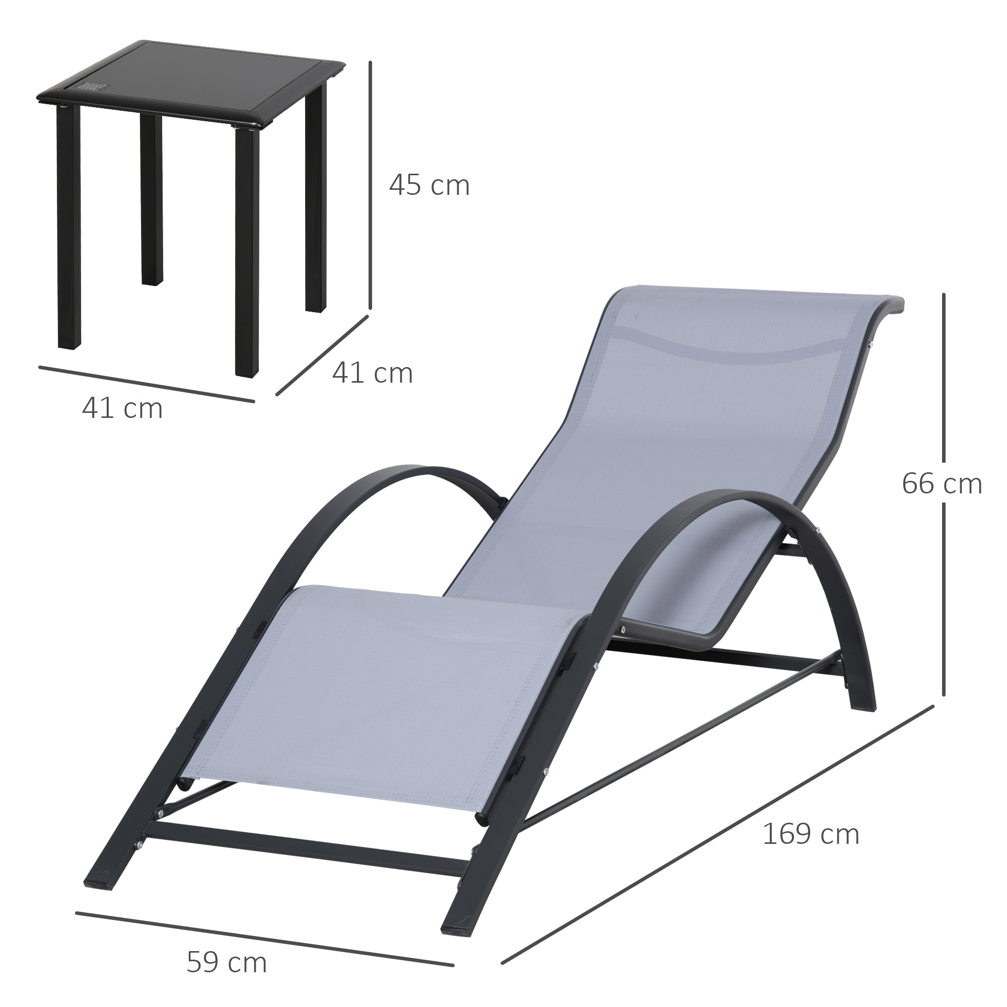 Conjunto de espreguiçadeiras Outsunny cinza