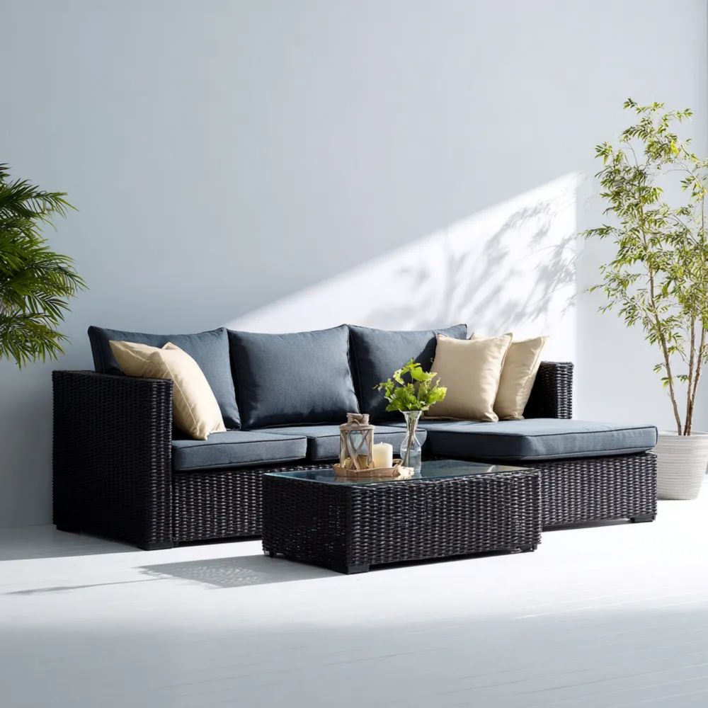 Garten-Sofaset Polyrattan 200x70x65 cm – Dunkelblau – Modernes Design