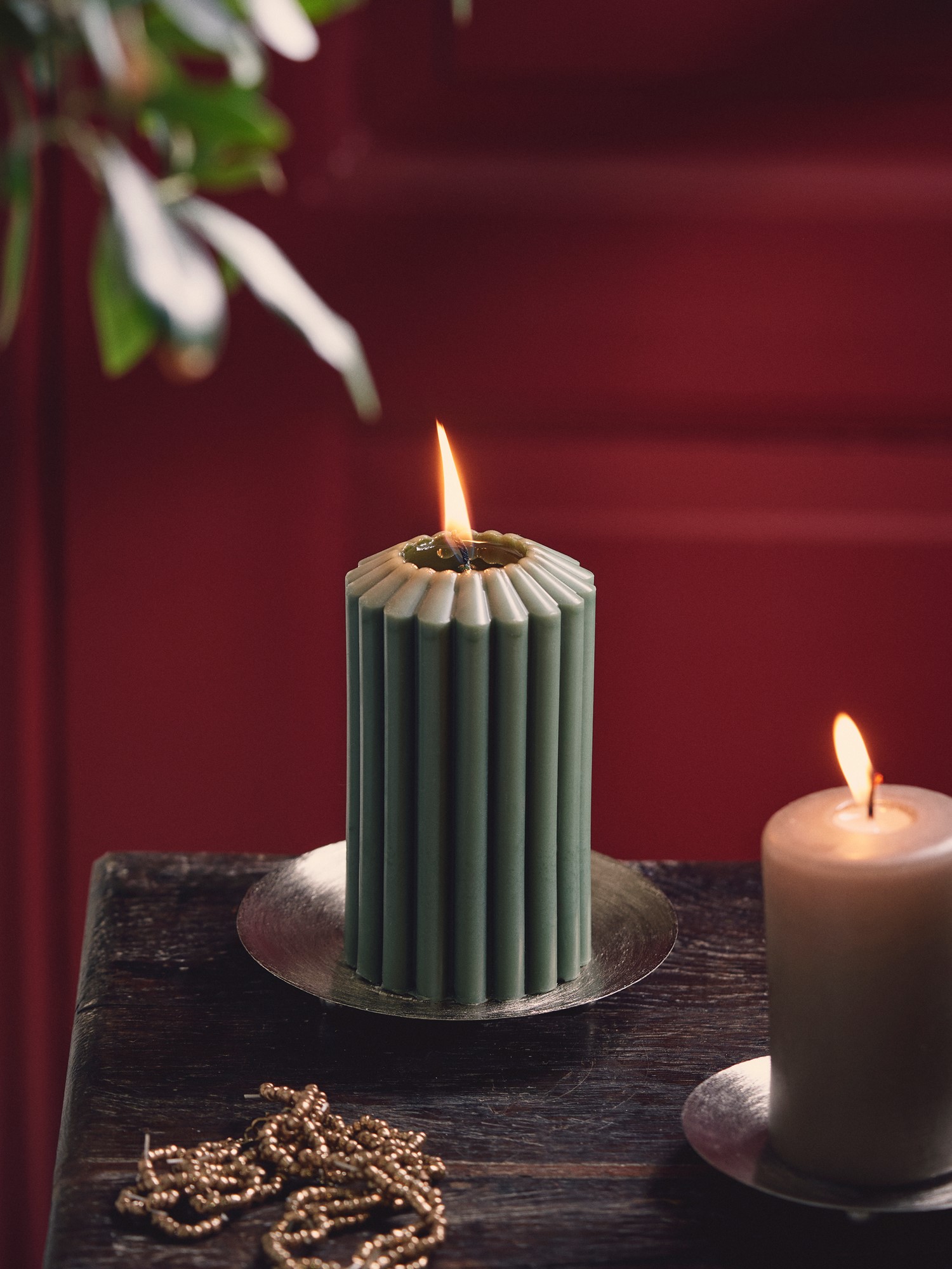 Bloklys 13 cm | Paraffin/stearin/bomuld. Ø7 x 13 cm. | Thyme Green