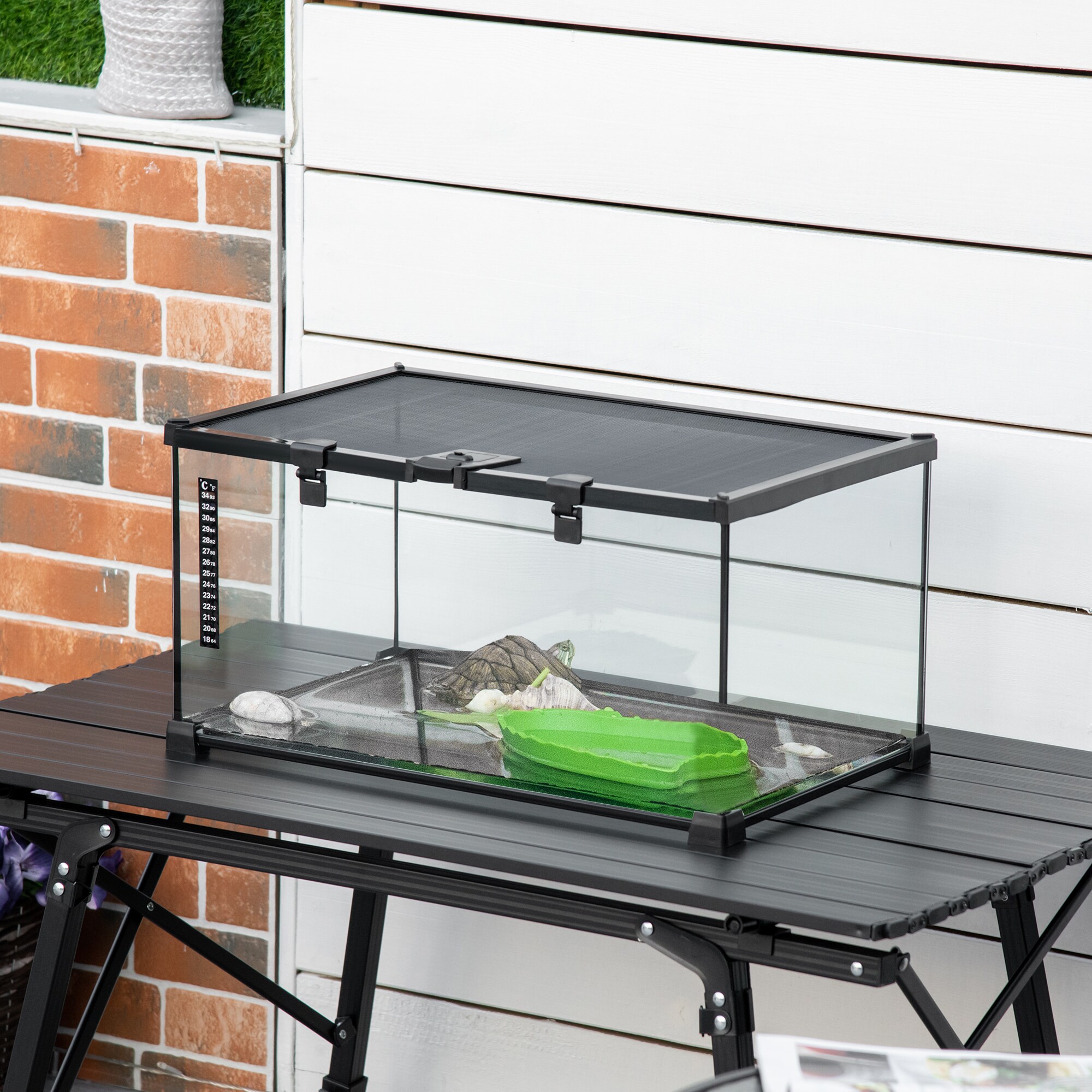 PawHut Terrarium mit abschließbarem Meshdeckel schwarz 50L x 30B x 25H cm