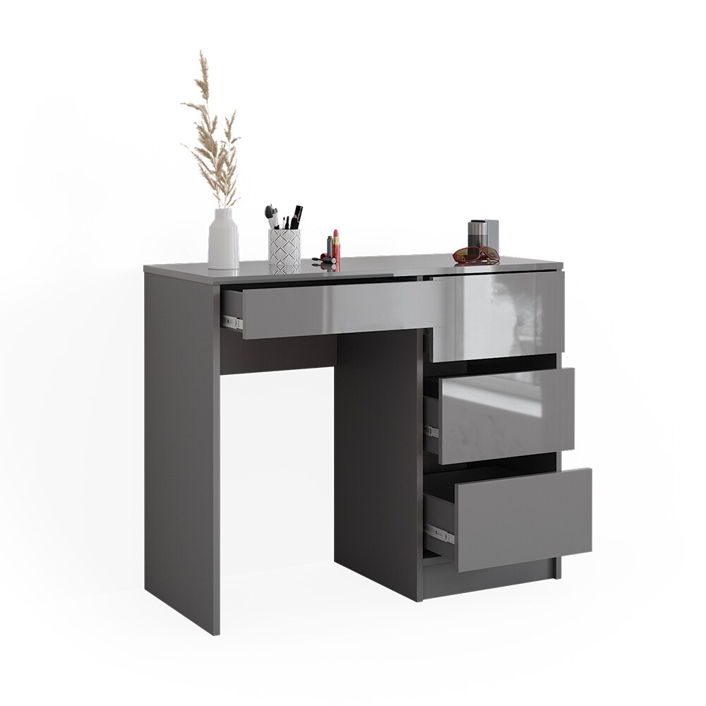 Vicco Schminktisch Sherry klein Grau Hochglanz, 90 x 75 cm, Schubladen, Frisiertisch