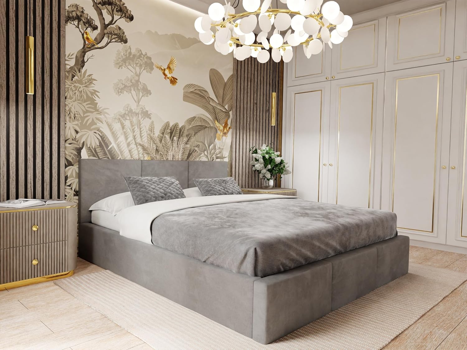 Muralo - Polsterbett 120x200 cm mit Bettkasten und gestepptem Kopfteil - Doppelbett - Ohne Matratze - Jugendbett - Stilvolles Schlafzimmer-Bett - Grau