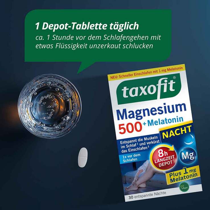 Taxofit Magnesium 500 Nacht + Melatonin Tabletten, 30 St