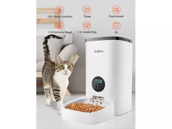 4L Balimo Distributeur Automatique de Nourriture pour Chat et Chien, Distributeur de Croquette Gamelle 4 Repas par Jour Avec LED écran