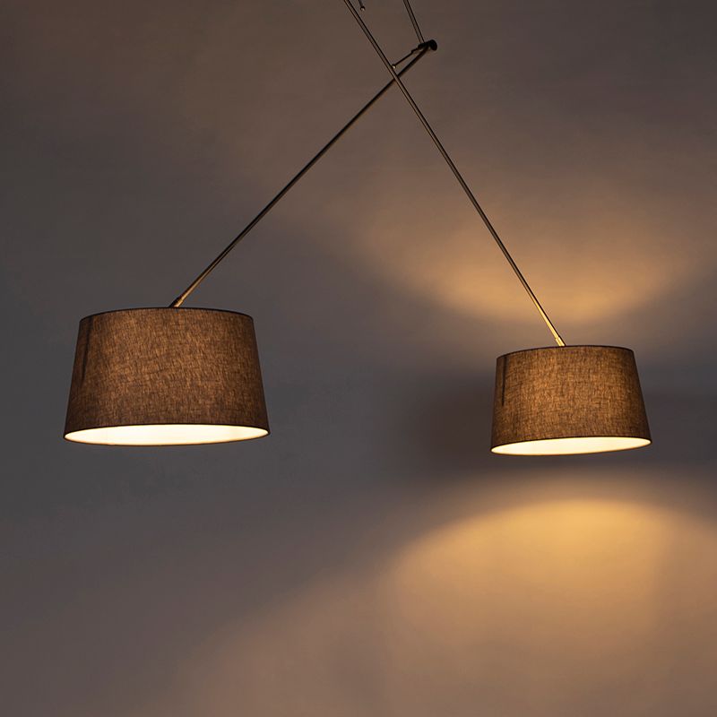 Hanglamp zwart met linnen kappen donkergrijs 35 cm 2-lichts - Blitz