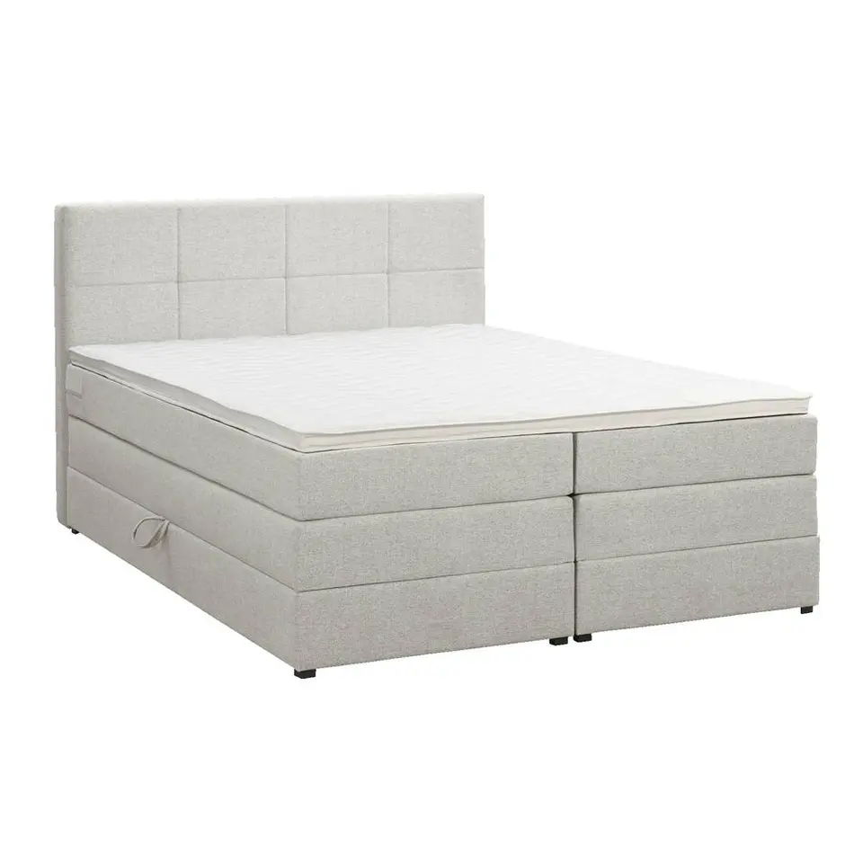 Boxspring met opbergruimte Liv geblokt - ecru - 140x200 cm