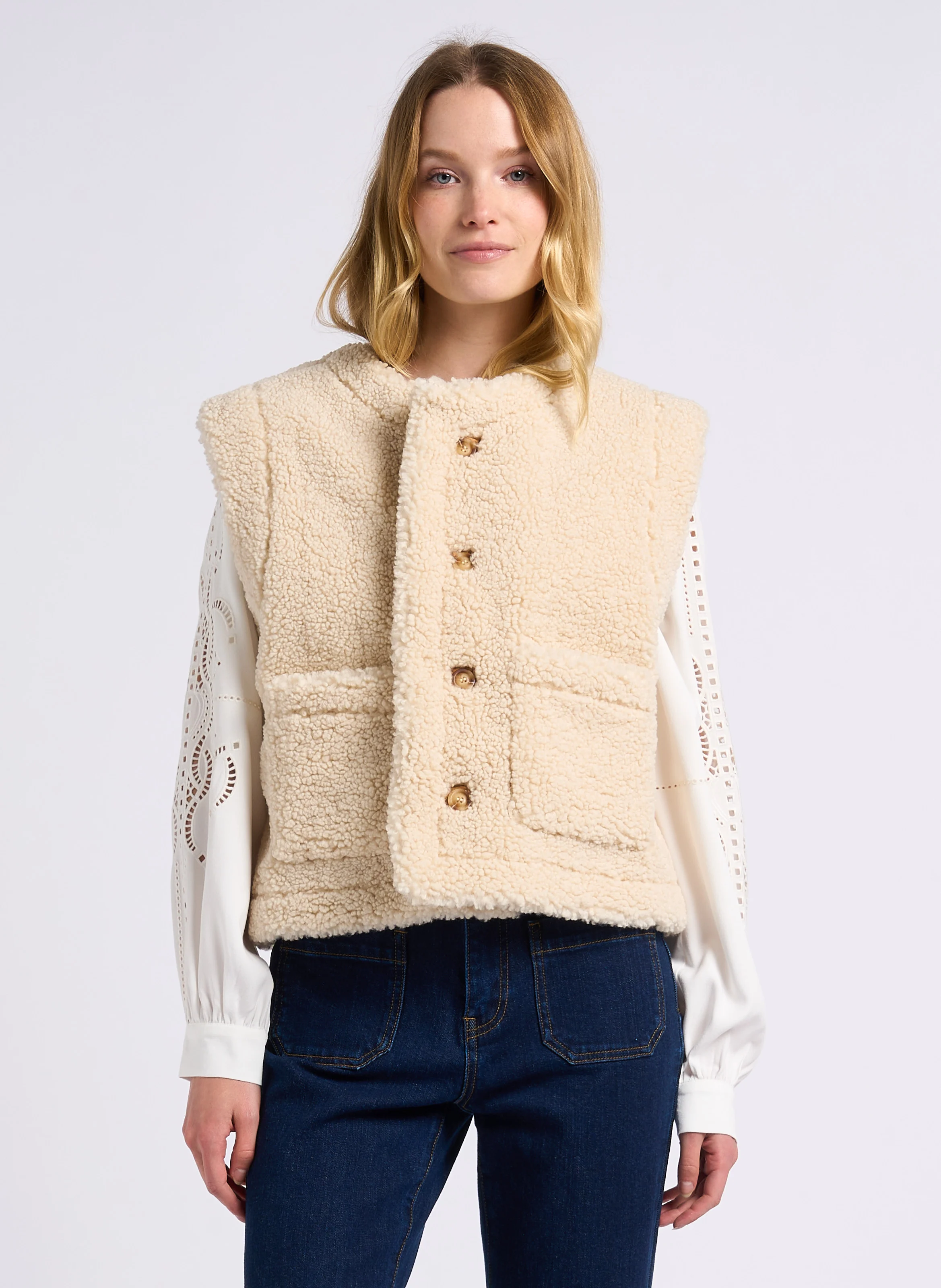 DIDO - Veste col rond réversible en sherpa | Marron