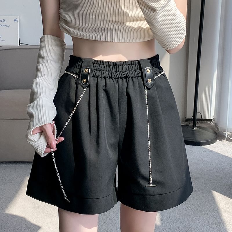 Dragan Pulse - Effen korte broek met elastische taille en kettingaccent