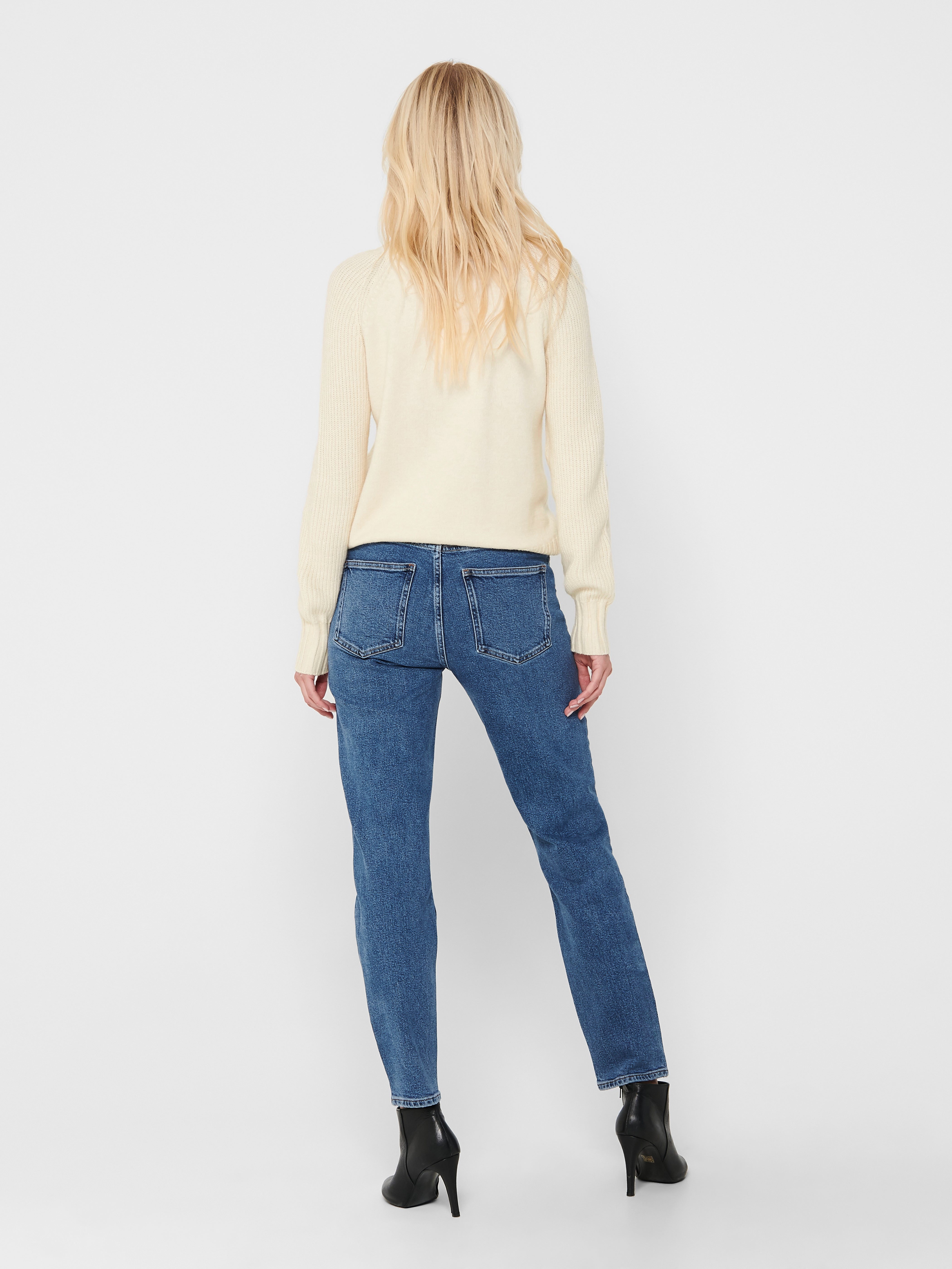 JDYKAJA Hohe Taille Gerade geschnitten Jeans Medium Blue Denim