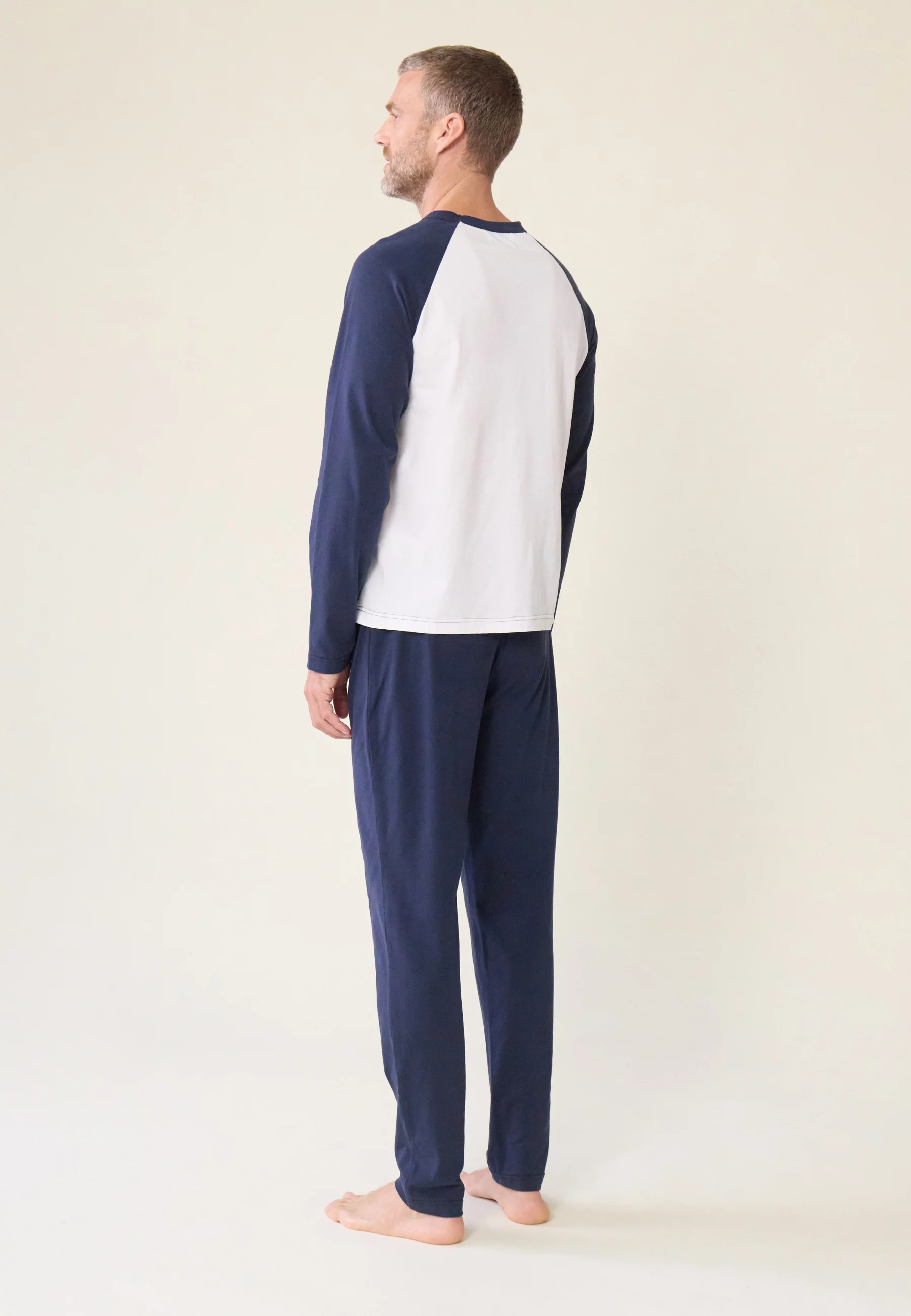 Ensemble pyjama chemise et pantalon en coton-Ensemble Pyjama Nathan Blanc Marine