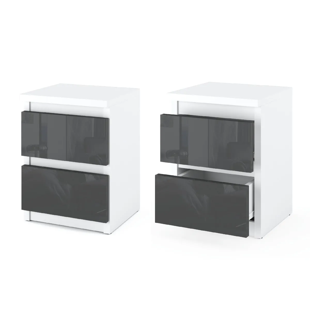 Table de chevet - Gris Brillant - 2 tiroirs