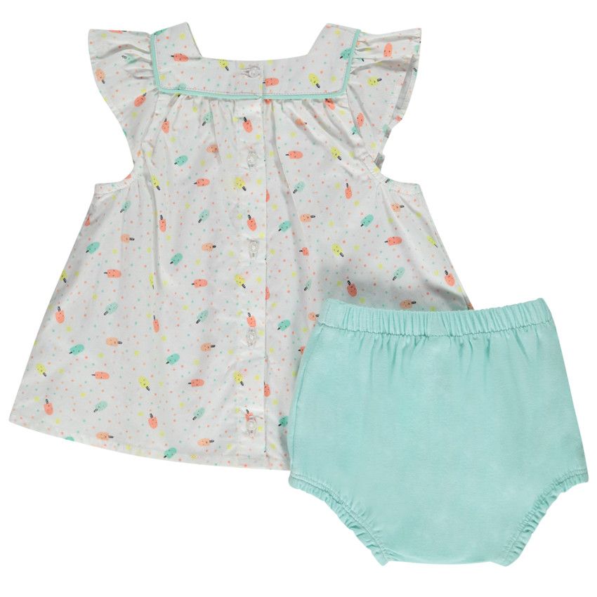 Ensemble tunique imprimé glaces et bloomer pour bébé fille - Blanc