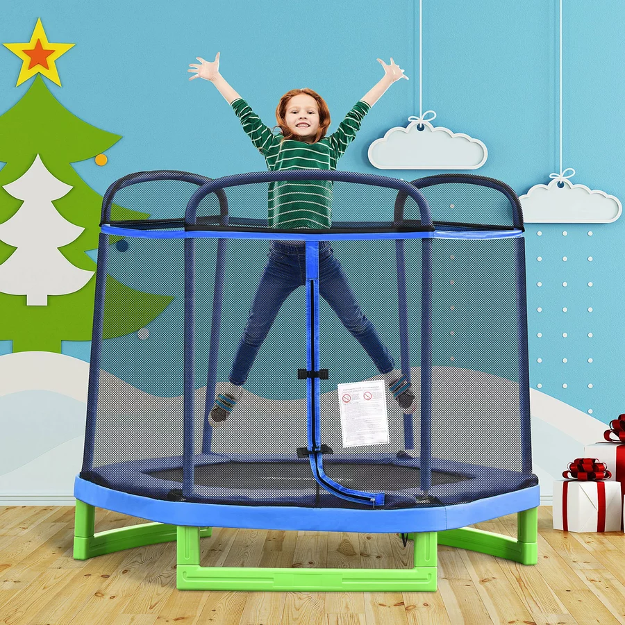 HOMCOM Kinder Trampolin mit PE Netz bunt
