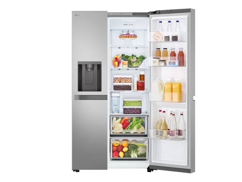 LG GSLC41PYPE - Køleskab/fryser - side-by-side med vanddispenser, isdispenser - bredde: 91.3 cm - dybde: 73.5 cm - højde: 179 cm - 641 liter - Klasse E - prime-sølv