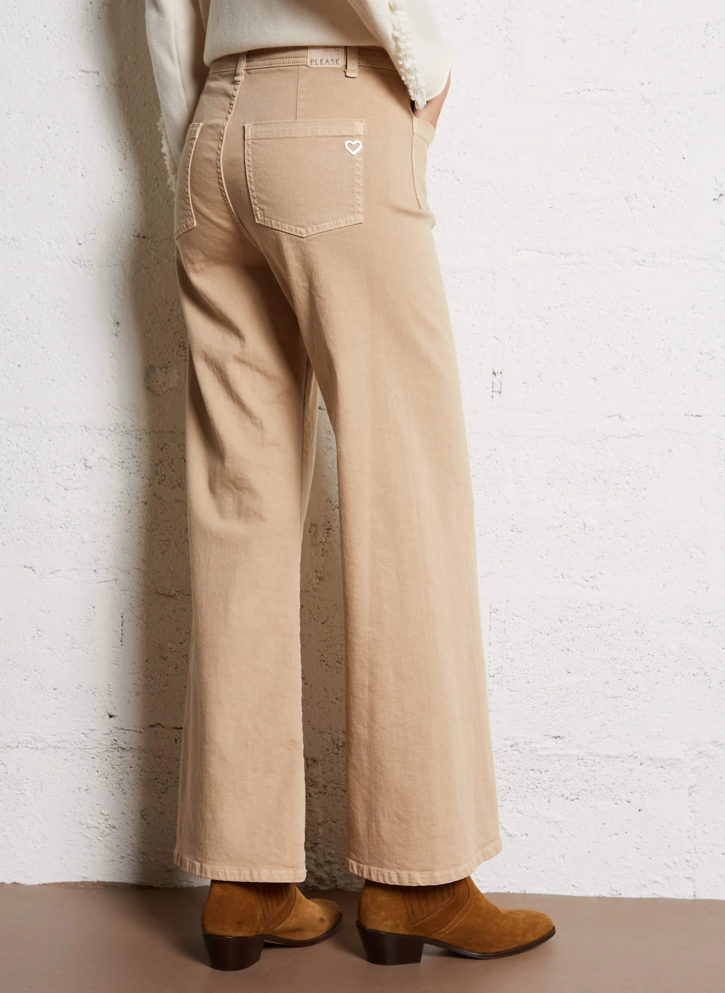 Jean large taille haute en coton | Blanc