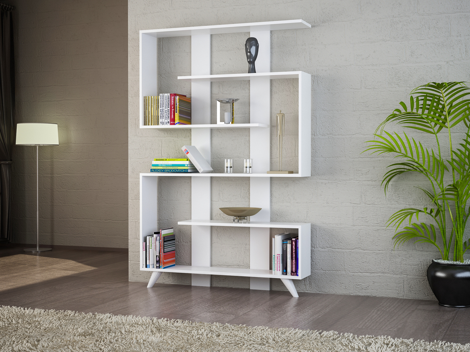 Bücherregal- weiß - 5 Regalfächer - 120 cm breit