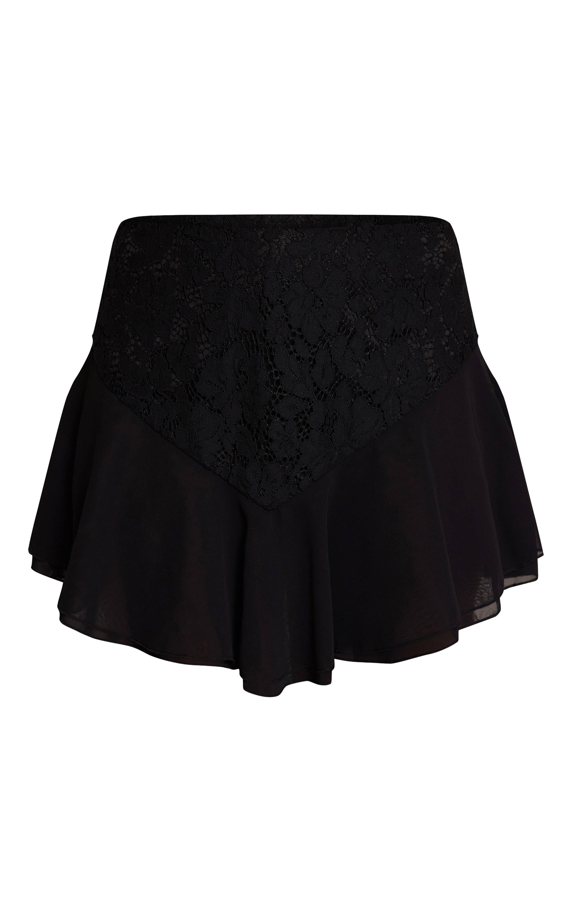 Noir Ensemble Jupe Mini À Dentelle Et Volants