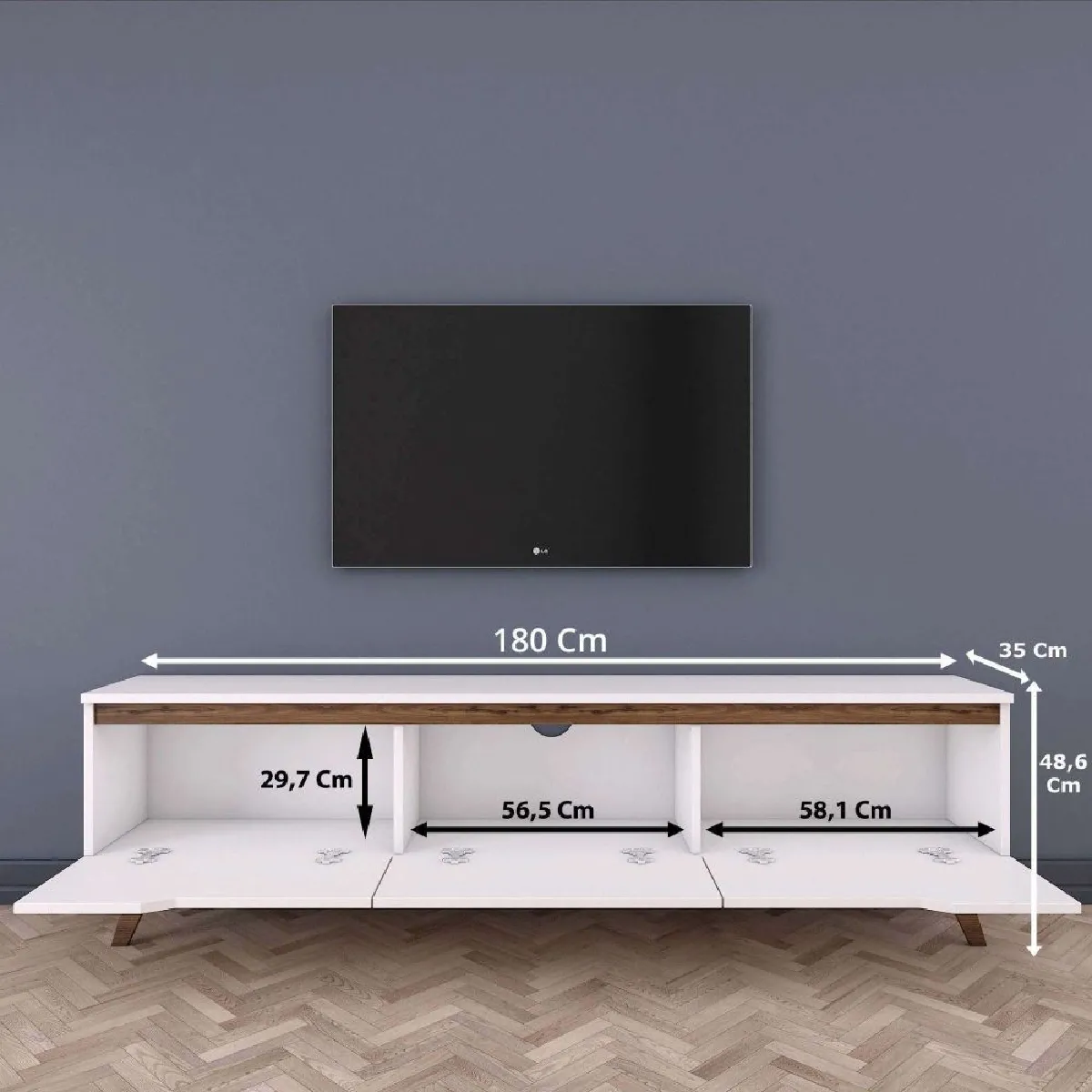 Hanah Home Meuble TV blanc et noyer Carl