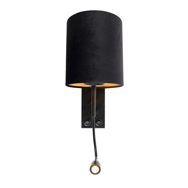 Art Deco wandlamp zwart met velours kap - Stacca