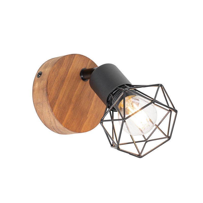 Industriële spot, zwart met hout, draai- en kantelbaar - Mosh