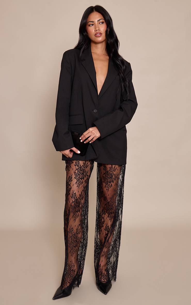 Noir Pantalon Large En Dentelle Transparente