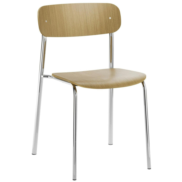 Thonet S243 eetkamerstoel chroom met eiken zitting