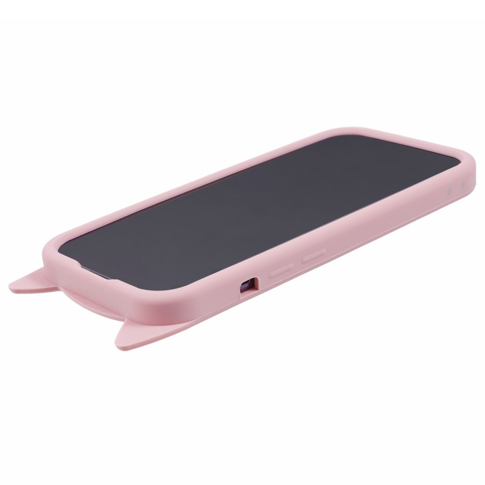 iPhone 14 Pro Max 3D Silikon Case Hülle mit Süssen Katzenohren - Rosa