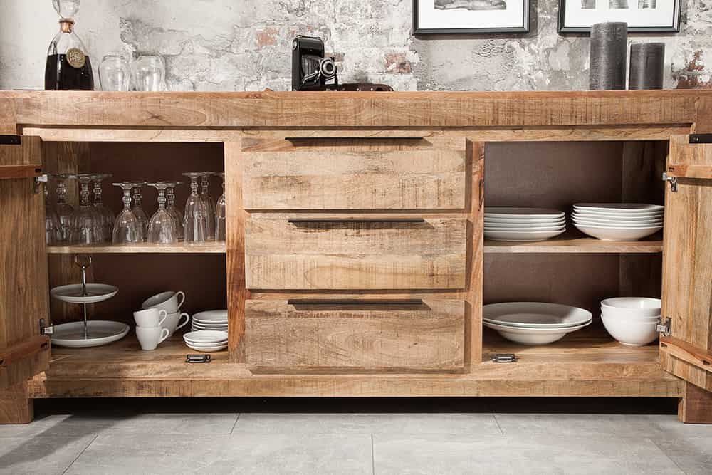 Massives Sideboard IRON CRAFT 175cm Mangoholz Kommode mit Schubladen Handarbeit