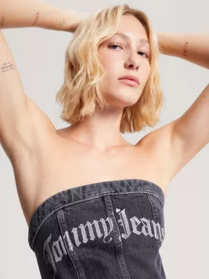 Vestido jeans justo sem alças