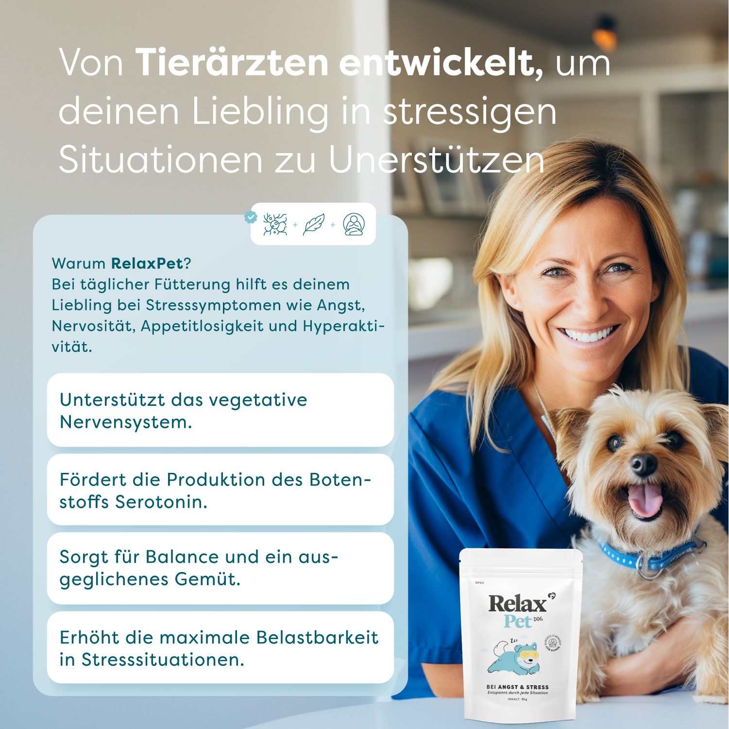 Dr. SAM RelaxPet Dog - Hochdosiertes Beruhigungspulver. Bei Stress und Angst