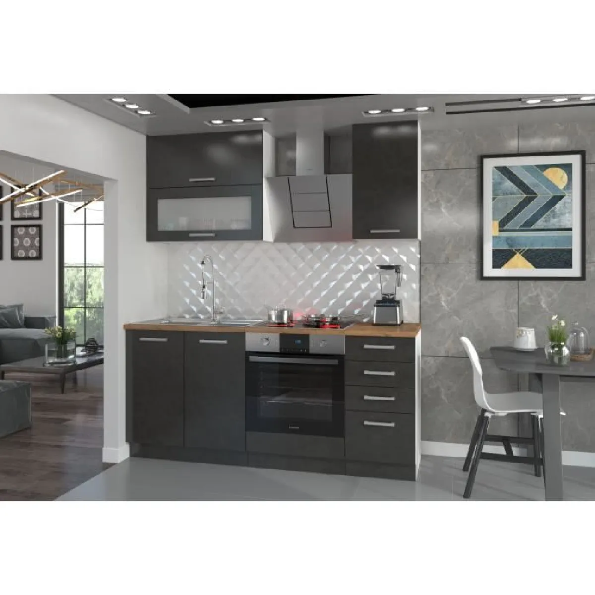 CStore LASSEN Cuisine Complète 180 cm - Gris Matera