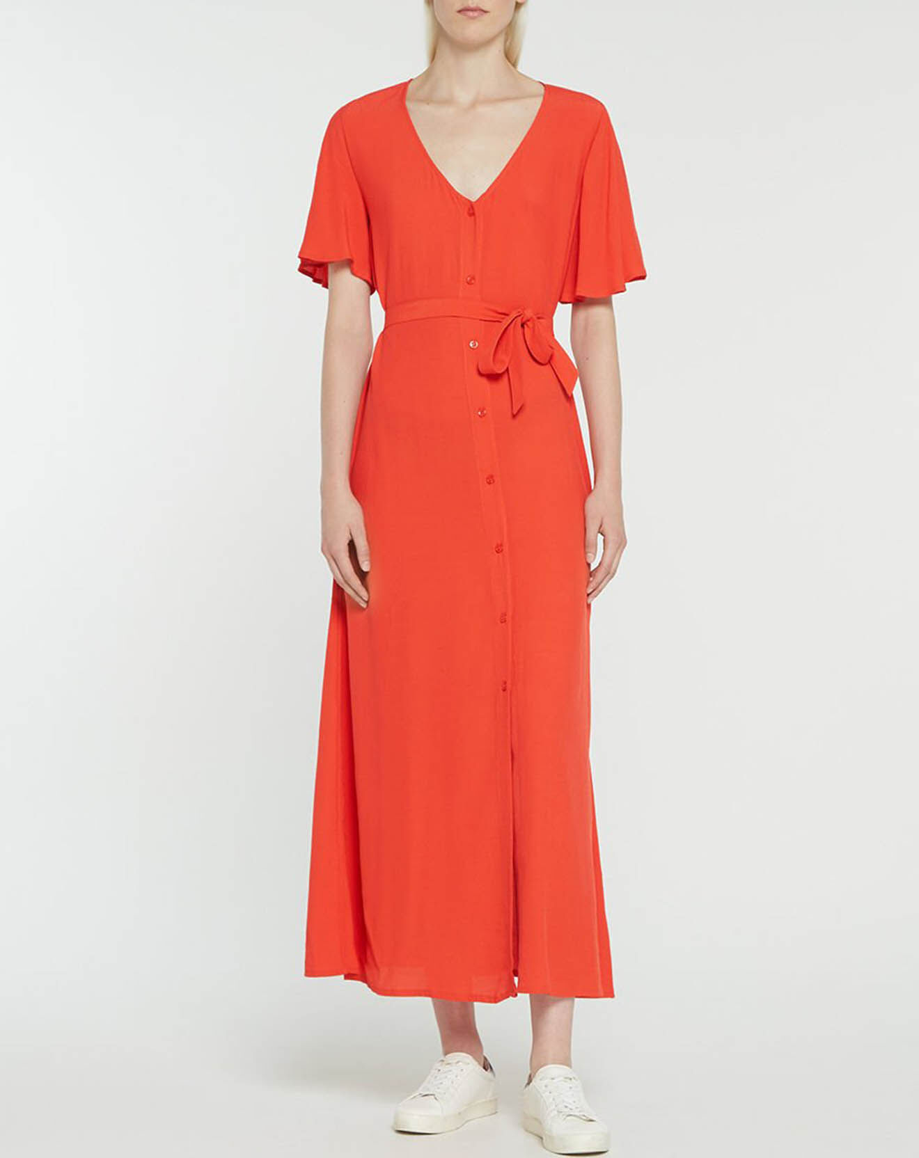 Galeries Lafayette Robe longue Catherine à Col V orange