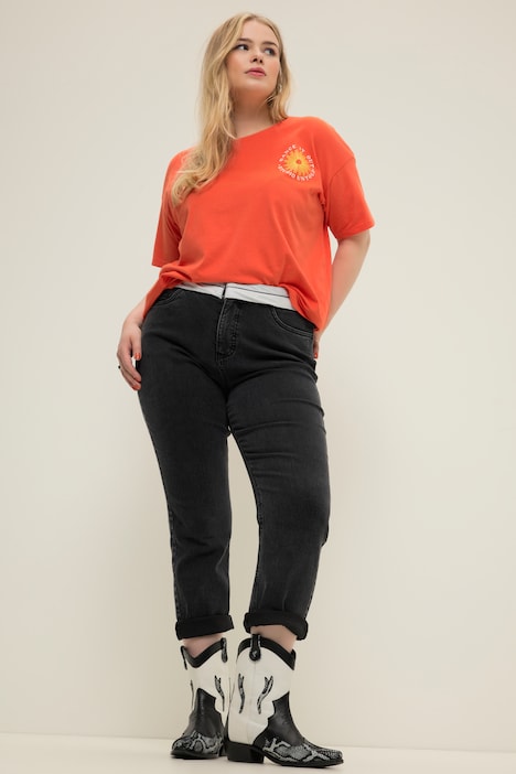 Mom-Jeans, sichtbarer Anzug-Bund, 5-Pocket