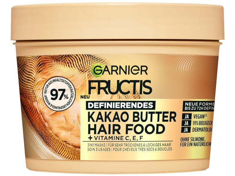 Garnier Haarkur Fructis Hair Food 3in1 Maske Cocoa 400 ml Haarpflege die als Pre-Shampoo, Maske und Spülung gleichermassen verwendet werden kann