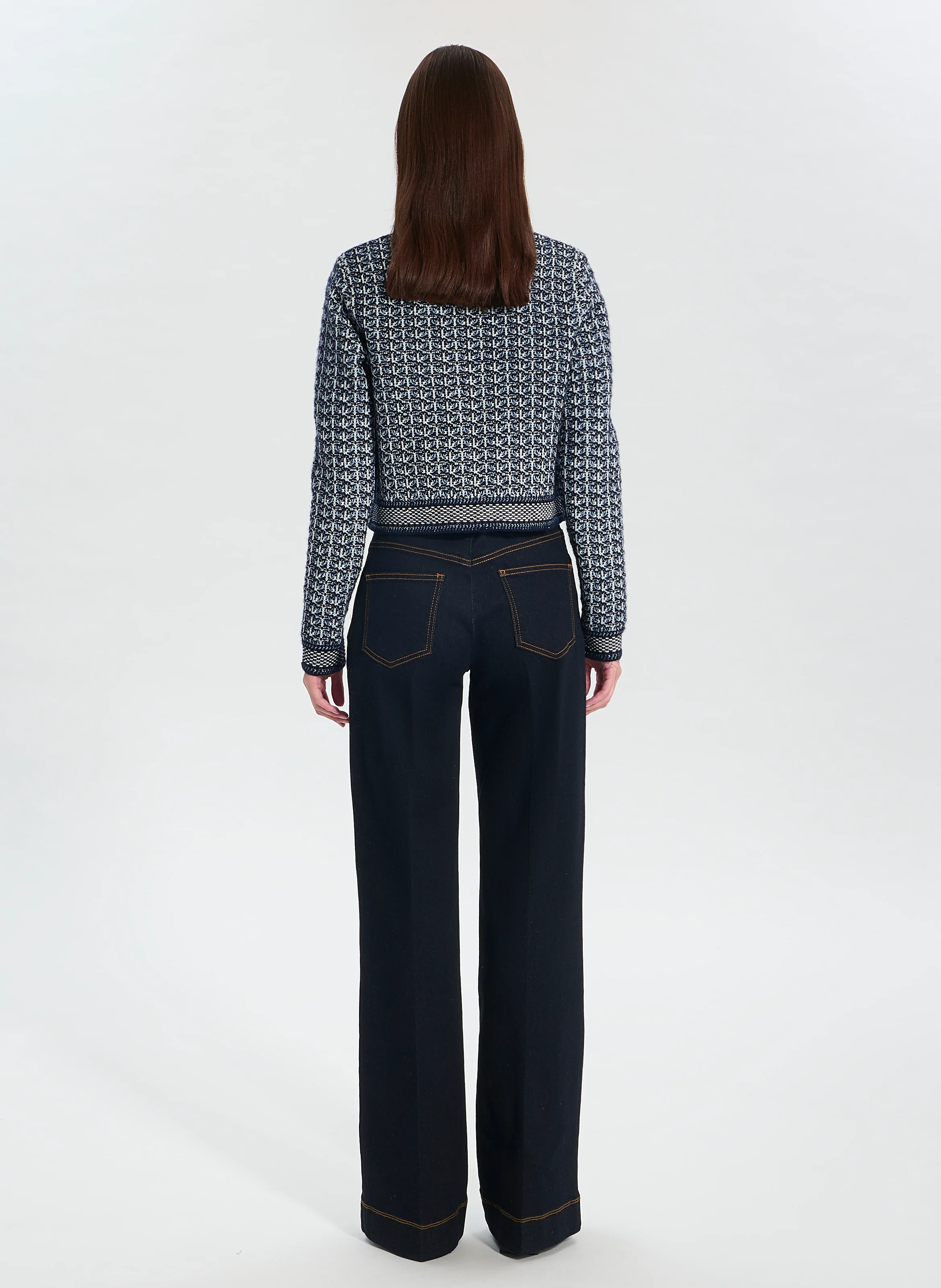 GLADA - Gilet droit col rond en coton mélangé | Bleu