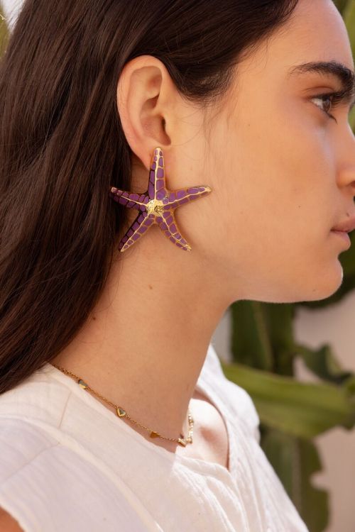 Sunrocks paarse statement zeester studs