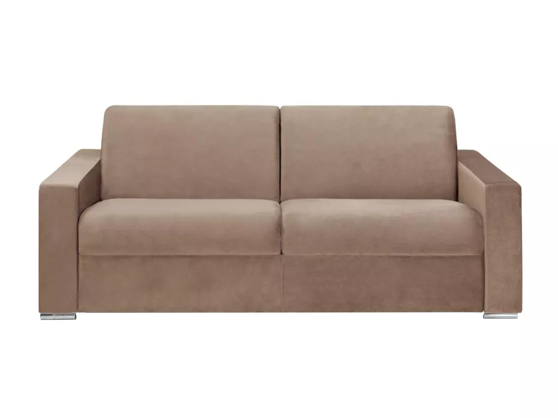 Canapé 4 places convertible express en velours beige - Couchage lattes larges 160 cm - Matelas 22 cm avec mémoire de forme CALITO